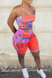 Red Sexy Print Patchwork Spaghetti Strap Sleeveless Two Pieces