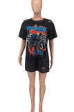 Red Casual Print Patchwork O Neck T-Shirts