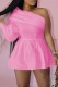 Pink Sexy Casual Solid Basic Oblique Collar Long Sleeve Dresses
