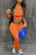Orange Casual Letter Print Patchwork O Neck Sleeveless Two Pieces