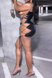 Black Sexy Print Hollowed Out Strapless Pencil Skirt Dresses
