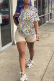 Multicolor Casual Print Patchwork O Neck T-Shirts