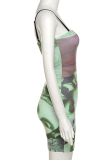 Pink Sexy Print Patchwork Spaghetti Strap Pencil Skirt Dresses