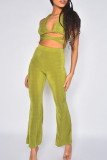 Orange Sexy Solid Bandage Hollowed Out Patchwork V Neck Sleeveless Two Pieces