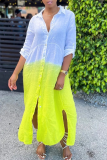 Yellow Casual Patchwork Patchwork Turndown Collar Irregular Dress Dresses