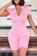 Pink Fashion Casual Solid Basic Zipper Collar Skinny Romper