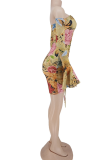 Gold Sexy Print Patchwork Off the Shoulder Pencil Skirt Dresses