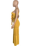 Pink Sexy Casual Solid Bandage Hollowed Out Fold Spaghetti Strap Sleeveless Two Pieces