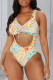 Yellow Sexy Print Hollowed Out Patchwork Swimwears