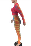 Multicolor Fashion Casual Print Basic O Neck Long Sleeve Two Pieces