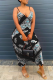 Black Sexy Print Patchwork Spaghetti Strap Straight Dresses