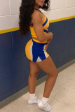 Yellow Sexy Sportswear Letter Print Backless Halter Sleeveless Two Pieces