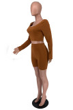 Brown Fashion Casual Solid Basic O Neck Long Sleeve Two Pieces