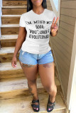 White Fashion Casual Letter Print Basic O Neck T-Shirts