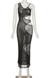 Purple Sexy Solid Mesh Spaghetti Strap Pencil Skirt Dresses