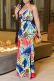 Red Sexy Print Patchwork Spaghetti Strap Trumpet Mermaid Dresses
