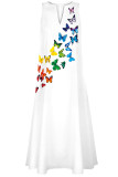 White Elegant Print Patchwork V Neck Straight Dresses
