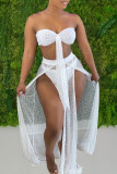 White Sexy Print Polka Dot Bandage Hollowed Out Patchwork Swimwears