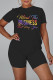 Gradient Color Fashion Casual Letter Print Basic O Neck Short Sleeve Two Pieces