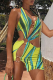 Yellow Sexy Print Hollowed Out V Neck Pencil Skirt Dresses