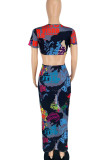 Black Sexy Print Hollowed Out Patchwork U Neck Pencil Skirt Dresses