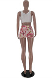 White Sexy Casual Print Vests V Neck Sleeveless Two Pieces
