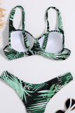 Pink Sexy Print Patchwork Buckle Swimwears
