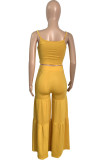 Pink Sexy Casual Solid Bandage Hollowed Out Fold Spaghetti Strap Sleeveless Two Pieces