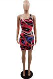 Multicolor Fashion Sexy Print Backless One Shoulder Sleeveless Dress