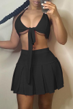 Pink Casual Solid Patchwork V Neck Sleeveless Two Pieces