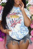 Pink Fashion Casual Print Basic O Neck T-Shirts