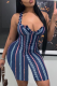 Blue Sexy Striped Patchwork V Neck Skinny Rompers