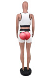 White Casual Sportswear Print Basic U Neck Sleeveless Two Pieces