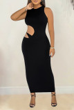 Black Fashion Sexy Solid Hollowed Out O Neck Sleeveless Dress