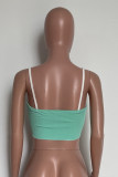Green Sexy Casual Patchwork Backless Asymmetrical Spaghetti Strap Tops