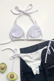 White Fashion Sexy Solid Bandage Backless Swimwears