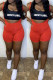 Red Sexy Casual Letter Print Hollowed Out Spaghetti Strap Sleeveless Two Pieces