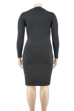 Pink Fashion Casual Solid Slit Turndown Collar Long Sleeve Dresses