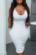 White Casual Solid Split Joint U Neck Pencil Skirt Plus Size Dresses