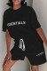 Black Fashion Casual Letter Print Basic O Neck Short Sleeve Two Pieces