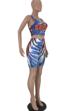 Yellow Sexy Patchwork Tie-dye Square Collar Sleeveless Two Pieces