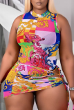 Purple Sexy Print Hollowed Out Patchwork Swimwears