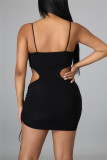 Pink Fashion Sexy Solid Hollowed Out Backless Spaghetti Strap Sleeveless Dress