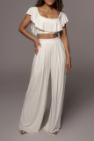 White Sexy Solid Split Joint Off the Shoulder Short Sleeve Two Pieces