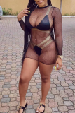Black Sexy Patchwork See-through Mesh Swimwears