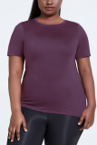 Purple Sportswear Print Hollowed Out Patchwork O Neck Plus Size Tops