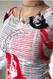 Red Street Print Patchwork O Neck T-Shirts