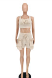 Apricot Sexy Casual Solid Patchwork Square Collar Sleeveless Two Pieces
