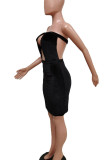 Black Sexy Solid Hollowed Out Patchwork Backless Strapless Strapless Dress Dresses