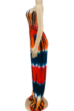 Red Sexy Patchwork Tie-dye Strapless Loose Jumpsuits